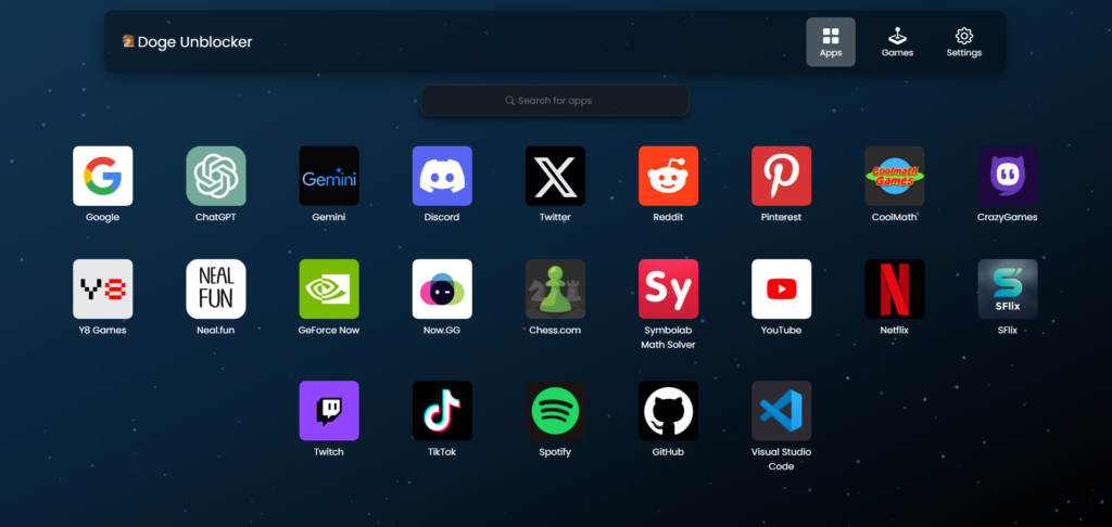 Doge Unblocker that unblocks games on school networks