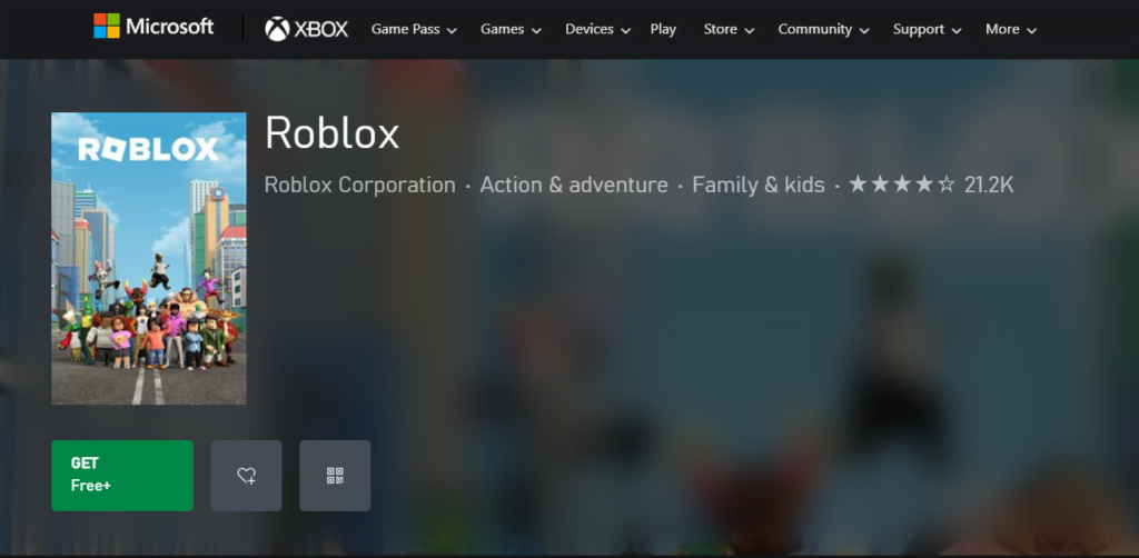 Roblox on the Microsoft store
