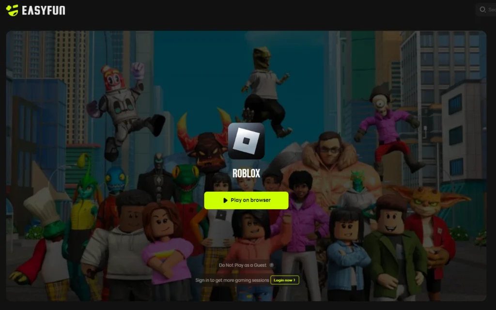Roblox inside of a web browser through Easyfun.gg
